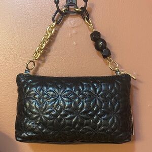 Vince Camuto NWT Black Quilted Satchel with Gold Chain Bag Charm 9x5.5x2